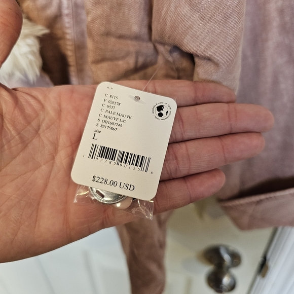 Free People Lolo Denim Mauve Faux Fur Collar Double Breasted Oversized Jacket - Picture 6 of 8